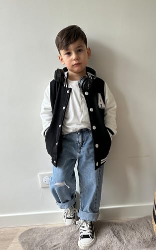 Image of Volunboy Kids Baseball Jacket Varsity Letterman Coat Fall Winter Fleece Bomber Vintage Outerwear