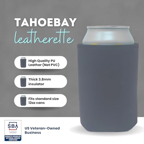 Image of TahoeBay Leatherette Can Cooler Sleeves in Bulk, 12-Pack, Gray | Blank Faux Leather, Plain Neoprene Beer Coolers for 12 oz Cans, Blanks for Heat Transfer Vinyl, Groomsmen Gifts, Party Favors