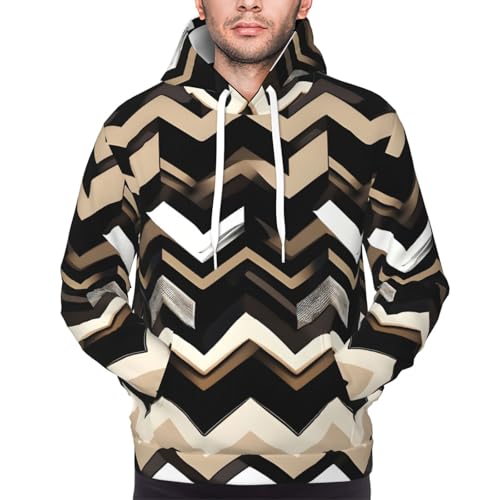 Sweat à capuche zigzag noir blanc tan pull sport décontracté avec poche - 3