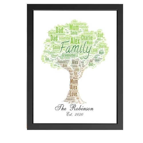 Personalised Family Tree Word Art Frame – Custom Family Name Print, Perfect Gift for Mother’s Day, Birthdays & Christmas - JR Decal