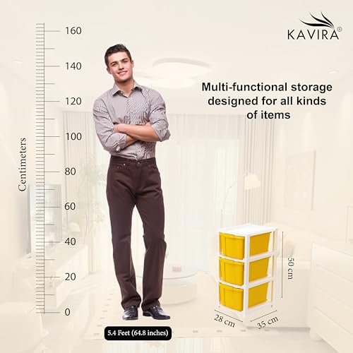 Image of KAVIRA Plastic Drawer Organizer Self Standard Rectangular Multi Purpose Modular Drawer System Large Chest of Drawer Organizer for Home Office (YELLOW, 3XL)