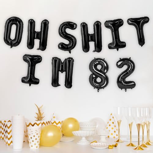 Image of Oh I'm 82! Latex Balloons 16 Inch Black Hallo Eighty Two Cheers to 82 Years Old Theme Decor for Man Woman Happy 82nd Birthday Party Photo Studio Prop Flag Decorations Favors Supplies