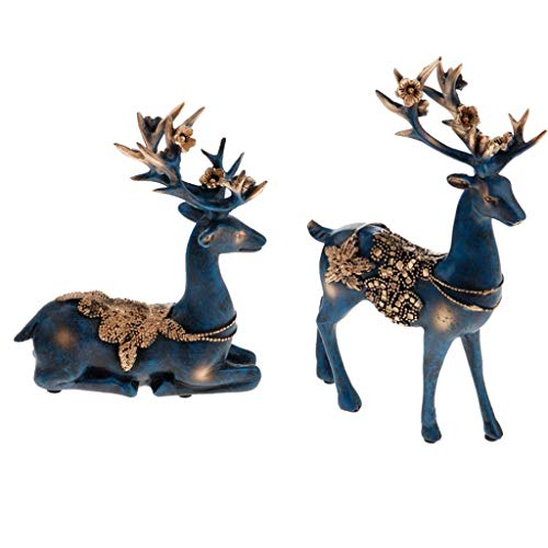 Tubayia Figura de ciervo retro con forma de árbol y platos, escultura decorativa para salón, oficina (tipo 1, 2 unidades)