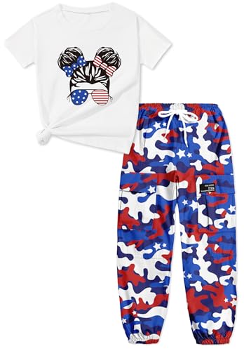 Image of ARTMINE Girls' 2 Piece Outfits Casual Drawstring Jogger Pants and Basic Short Sleeve Top Set, 6-14 Years