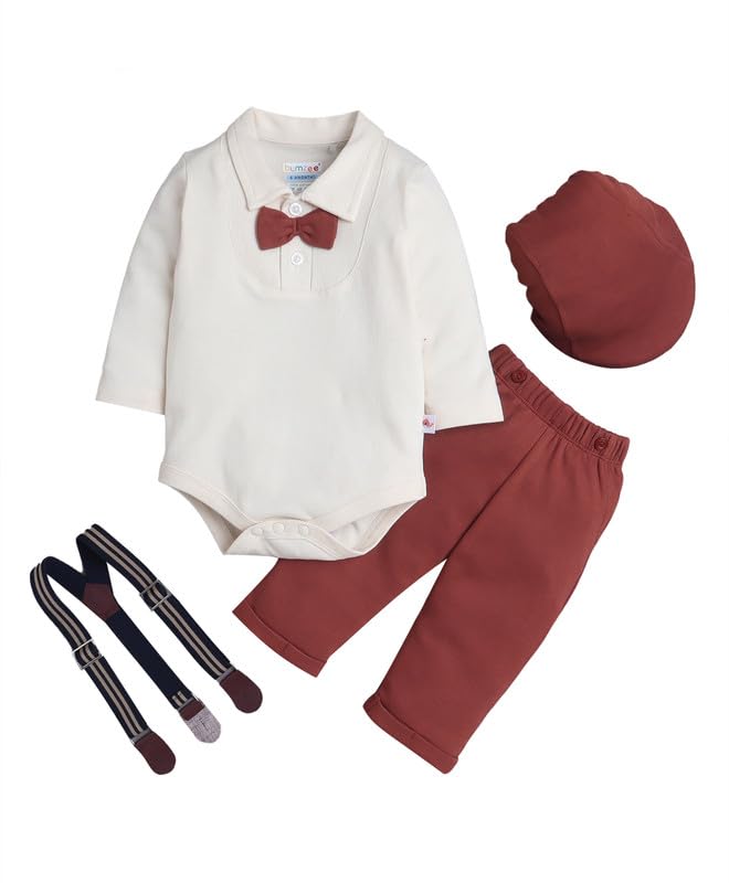 Image of BUMZEE Baby Boys Regular Fit Full Sleeves Collar Neck Cotton Bodysuit Set