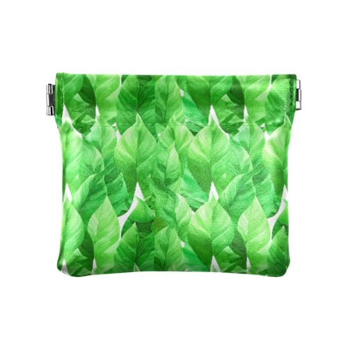 Watercolor Foliage Coin Purse Leather Pouch Change Purse, Squeeze Coin Pouch for Cards, Keys & Lipsticks, Unisex