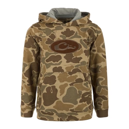 Drake Youth Three End Soft Cotton Polyester Midweight Long Sleeve Hoodie w/ 3-Piece Lined Hood and Kangaroo Pocket, Old School Timber, Large