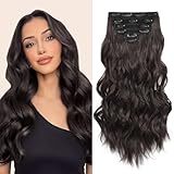Fliace Clip in Hair Extensions, 6 PCS 1 6 Inch Hair Extensions Clip Ins, Dark Brown Long Wavy Hairpieces(16inch, 6pcs, Dark Brown)
