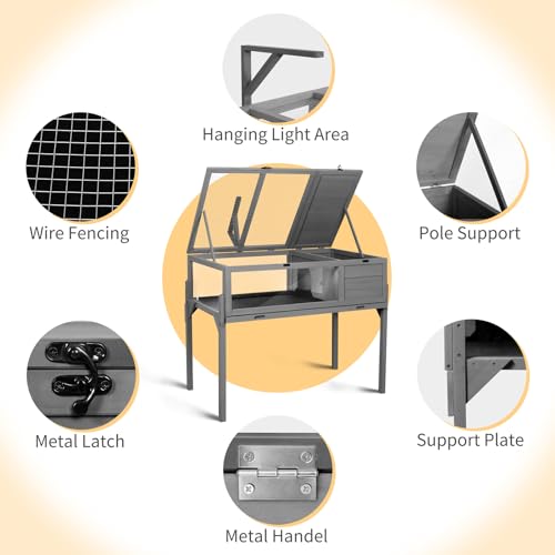 GEGURI Tortoise Habitat Indoor & Outdoor, Wooden Tortoise House with Detachable Legs, Reptile Cage for Small Animals