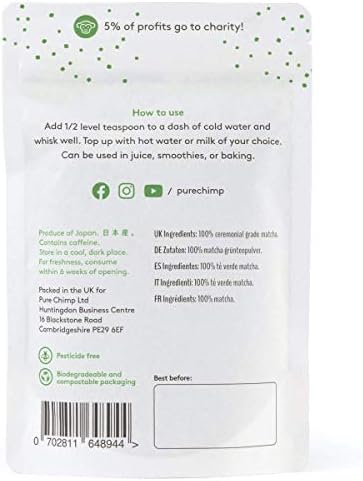 Matcha Tea Powder 100g by PureChimp - Ceremonial Grade from Japan - Pesticide-Free