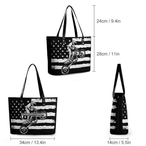 U.S.A Flag Dirt Bike Motorcycle Women's Leather Handbag Shoulder Bag Tote Purse Bags for Shopping Travel2
