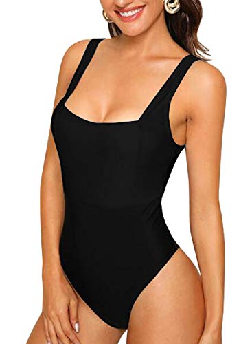 Upopby Women s Athletic One Piece Swimsuit Sports Color Block Swimwear High Waisted Tummy Control Bathing Suit Black 16