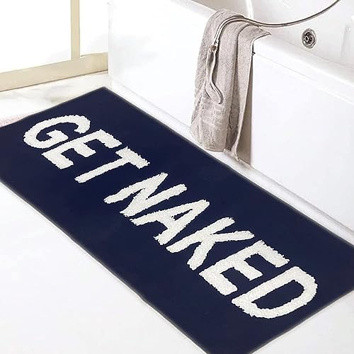 Zeeinx Tapis de bain « Get Naked » antidérapant en microfibre, tapis amusant pour décoration de salle de main, pour baignoire et douche, lavable en machine, bleu...