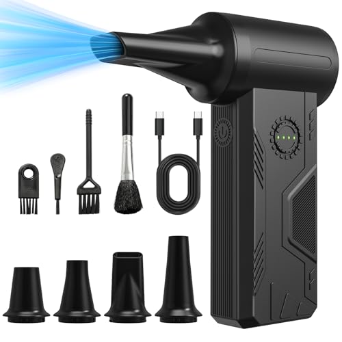 Compressed Air Duster- 110000 RPM Brushless Motor,15W Fast Charge,4-Speed Adjustable Electric Air Duster, Rechargeable Mini Duster Blower for PC,Keyboard,Car,Outdoors and Home Clearing,(Black-01)