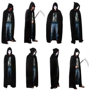 Mantello nero lungo in raso con cappuccio per uomo...