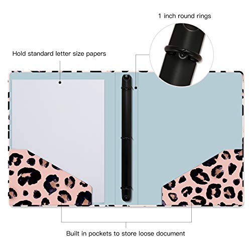 Image of 3 Ring Binder 1 Inch Ring, Fashion Design Binder for School, Home, Students, Women, Cute Custom Pattern with Hold Letter Size Interior Pockets,Leopard