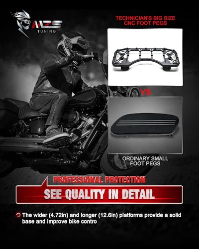 Image of MZS Motorcycle Floorboards Passenger Driver Footboards Wide Foot Pegs Board Pedal Stretched Black Compatible with Dyna FLD /Electra Road Street Glide /Softail /Road King /Trike /Ultra Limited