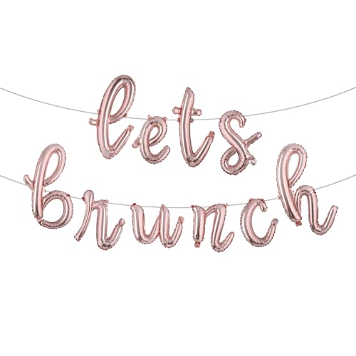 Image of Lets Brunch Decoration Brunch and Bubbly Bridal Shower Decoration Lets Brunch Sign Banner Floral Bridal Shower Decoration (L LETS BRUNCH Rose Gold)