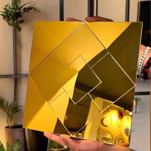 Image of Acrylic Mirror Golden Mosaic Tile Sticker Self-Adhesive Size (12x12 Inch) Pack of 10