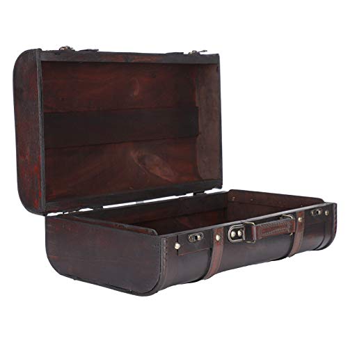 Luroze Decorative Suitcase, Portable Vintage Wood Leather Antique Large Capacity Trunk Chest Luggage With Straps, Old-Fashioned Craft Wooden Storage Box For Window Display Photography Props #TOP7