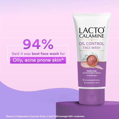 Image of Lacto Calamine Face Wash For Oily Skin |100ml each- Pack of 3 | Kaolin Clay, Niacinamide & Vitamin E | Facewash Reduces Excess Oil, Controls Pimples, Blackheads & Whiteheads |Face wash For Women & Men