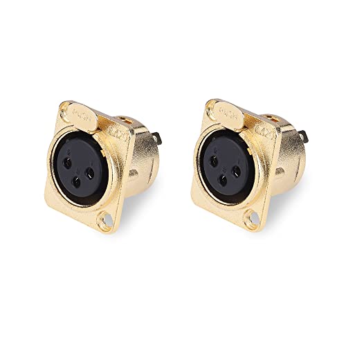 Image of MX 3 Pin XLR connector Microphone Connector pin Pure Copper Nickel Plated Pins1 for High Conductivity microphone cable connector PERENT (3 PIN PANEL MOUNTING, Pack of 2, Female Connector)