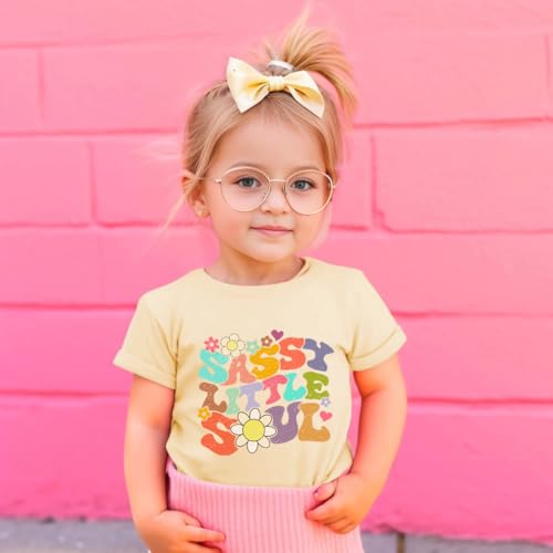 Image of Toddler Girls T Shirts Sassy Little Soul Graphic Short Sleeve Shirts 2-7 Years Cotton Baby Girl Retro Daisy Tees Clothes