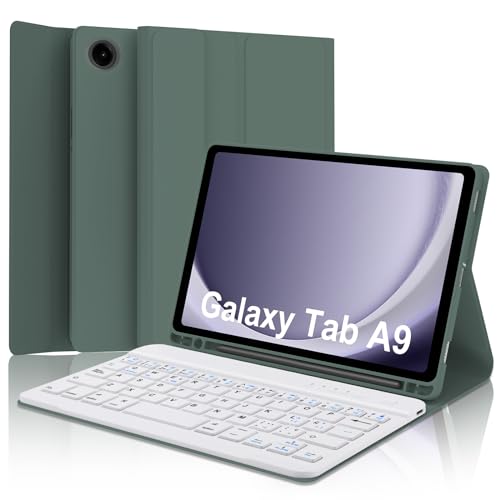 IVEOPPE Funda con Teclado Samsung Galaxy Tab A9 8.7 Pulgadas 2023, Teclado Español Ñ Bluetooth Desmontable (SM-X110/X115/X117), Verde Oscuro