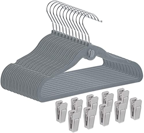 ABSOFINE - Perchas de terciopelo para bebé, antideslizante, 360°, gancho giratorio con 10 dedos, color gris Cover