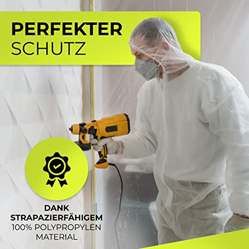 Paintbutler - PP-Schutzanzug mit Kapuze - Maleranzug - Einweg - Overall zum Schutz vor Farbspritzern, Baustaub, Glaswolle, Schmutz - Weiß… (XXL)