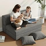 DSNAPE Schlafsessel mit Bettfunktion, 5 in 1 Klappbar Schlafsofa 99 cm Breit Bettsofa mit Kissen & Seitentaschen, Bodenmatratze für Wohnzimmer Schlafzimmer Büro Gästezimmer, Dunkelgrau