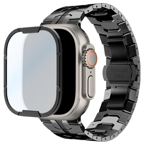 DEALELE [2-PACK Tempered Glass Bezel Cover for Apple Watch Ultra 2/1 49mm, Armor Aluminum+Titanium Alloy Frame 9H Tempered Glass Screen Protector, [Touch Sensitive] Protective Film, Black by DEALELE - Image 5