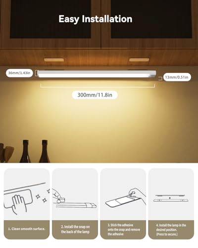Image of 12inch Under Cabinet Lighting Wireless, 3 Packs Motion Sensor Light Indoor | Rechargeable Motion Sensor Light Indoor, 3 Color Temps, Dimmable Closet Light Stick on, Under Counter Lights for Kitchen