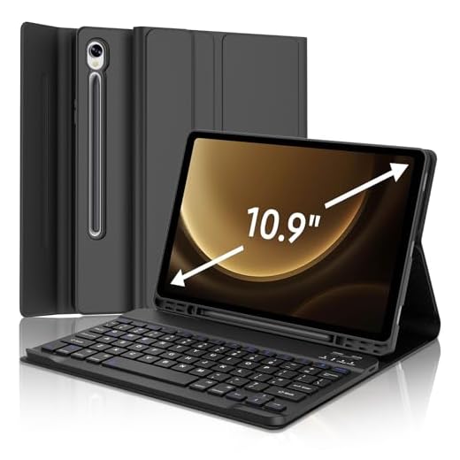 Capa com Teclado para Samsung Galaxy Tab S9 FE 5G 10,9 polegadas, Tab S9 11 polegadas - Teclado destacável Bluetooth, Compatível com S Pen, Auto Sleep/Wake Slim PU Leather Folio, EUA Inglês, Preto