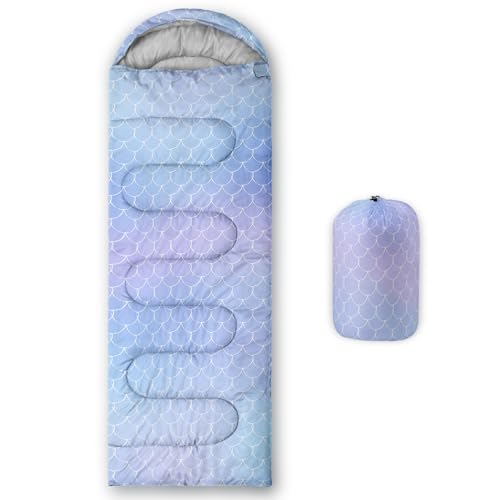 Axolotl Mermaid Scales Kids Sleeping Bag,3 Season Warm Cool Weather–Summer Spring Fall Lightweight Waterproof for Kids Girls,Camping Gear Equipment,Traveling Outdoors,Backpacking Camping Sleeping Bag