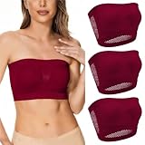 3 Pcs Strapless Bras for Women Large Bust Invisible T-Shirt Bra Non-slip Wireless Push-Up All-Day Comfort Support Bra Wine