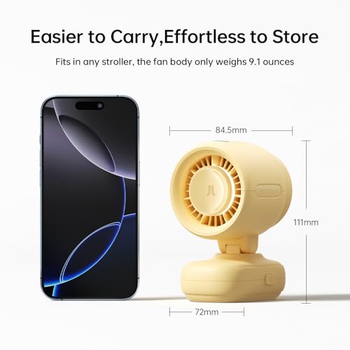 Image of JISULIFE 2026 Clip Fan - Small & Stylish with 38H Cooling | Soft Night Light, LED Display, One‑Click Detachable Baby Fan for Stroller Crib Desk Car Seat Travel, Gift for Baby Mom-Yellow
