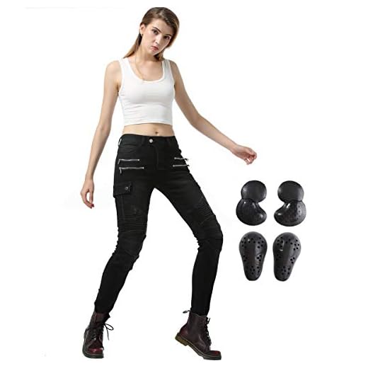 Takuey Motorcycle Riding Jeans for Women Biker Motocross Racing Cycling Protective Pants (26, Black)