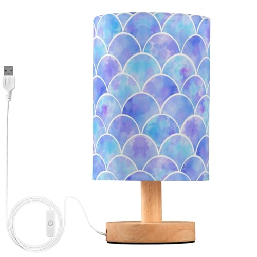 Image of ALAZA Watercolor Rainbow Scales of Mermaid Decor Bedside Table Lamp with USB Port for Bedroom Nightstand Office Desk LED Bulb Included