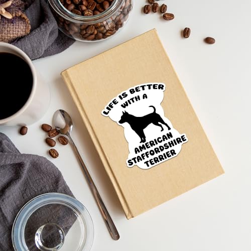Image of American Staffordshire Terrier Dog Sticker 8 Pcs (Large Size) Vinyl Stickers Laptop Waterproof Decal for Car Bumper Water Bottle Window Funny Party Birthday Decorations - Size 4 Inches