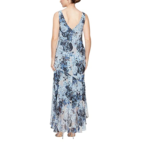 Image of Alex Evenings Womens Sleeveless Printed Chiffon Midi Spring /Summer Mother of The Bride Dress with Jacket & High-Low Hemline