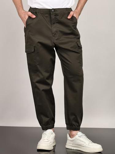 Image of Alan Jones Men's Cargo Jogger Pants | Regular Fit Tapered Joggers with Elastic Waist & Hems | Cotton Stretch Utility Pocket Track Pants | Casual Everyday Wear