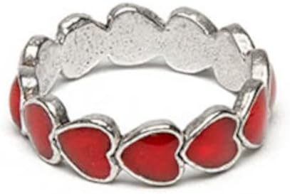 Red Enamel Heart Ring - One Size Fits All - Silver Plated Nickel Plated Sterling Silver - No Gemstone, Sterling Silver, No Gemstone