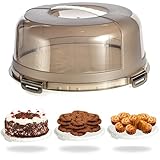 Buzztrove Cake Carrier with White Base | Cake Carrier with Handle, 30cm Semi Transparent Dome & 4 x Secure Locking Lid, Premium Cake Storage Container for Cakes, Pies & Pastries (White)