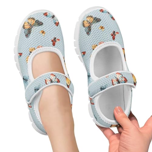 Butterflies Print School Shoes for Girls Toddler Colorful Mary Jane Shoes Party Wedding Soft Sole Shoes3