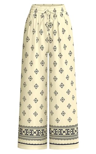 Image of PRETTYGARDEN Womens Pants Elastic Waist Floral Lightweight Palazzo Pants for Women Casual Lounge Wide Leg Pants Woman