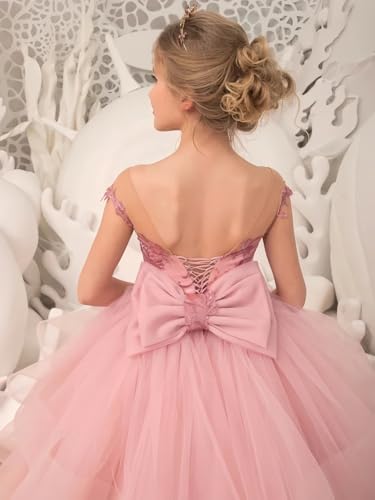 Flower Girl Dresses for Wedding Tulle Princess Pageant Dress for Girls Lace Applique Kids Prom Party Ball Gown3