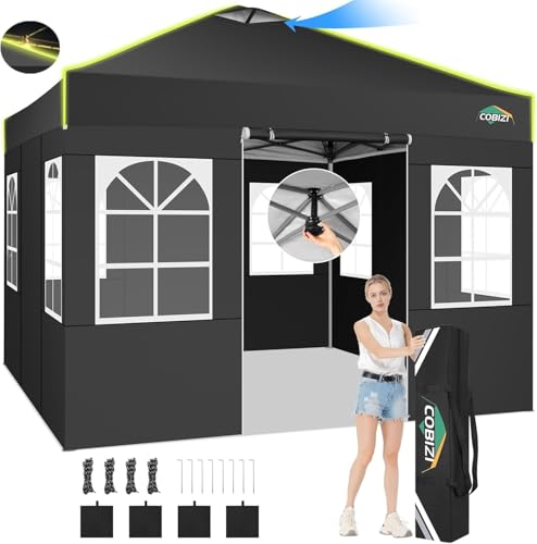 COBIZI Pavillon 3x3 Faltpavillon wasserdicht Winterfest, EIN-Tasten-Zentralverriegelung Partyzelt...