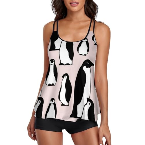 Tankini Pingouin Mignon pour Femme avec Short de Garçon et Robe de Plage