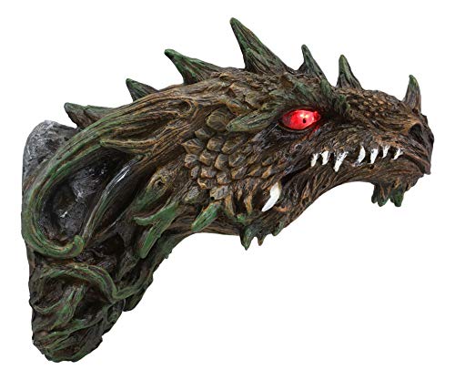 Ebros Gift Fantasy Green Dryad Tree Greenman Dragon Head Wall Decor Plaque With Red LED Illuminated Eyes Dungeons And Dragons Medieval Renaissance Legends Hanging Sculpture Home Decor